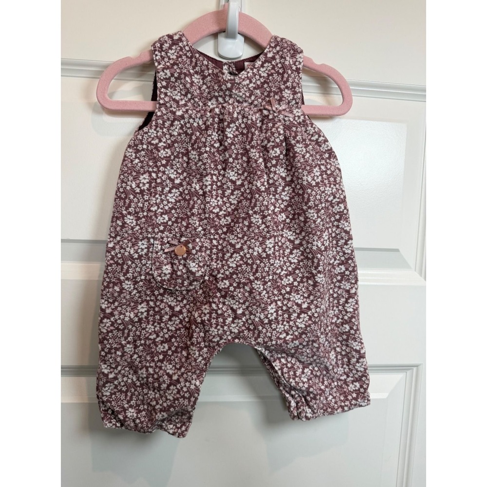 Petit Patapon Baby Girl Floral Corduroy Romper Plum Purple 1-3M Mauve Jumper
